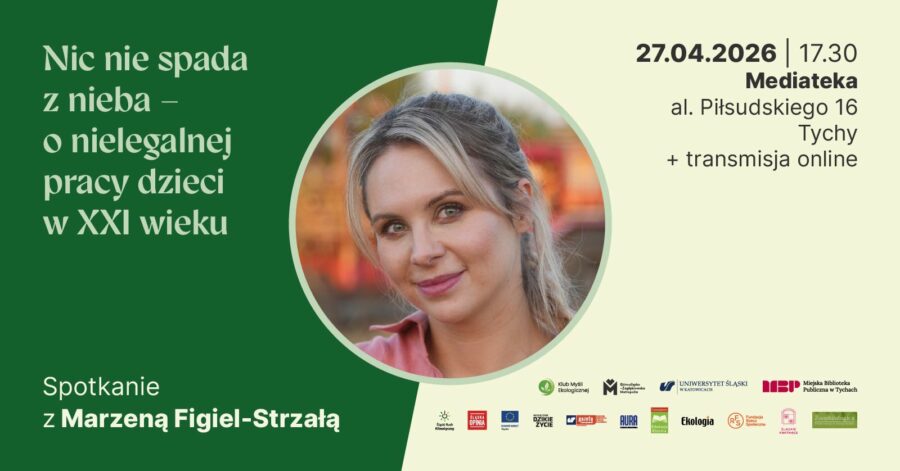grafika promująca spotkanie z Marzeną Figiel-Strzałą w ramach Klubu Myśli Ekologicznej