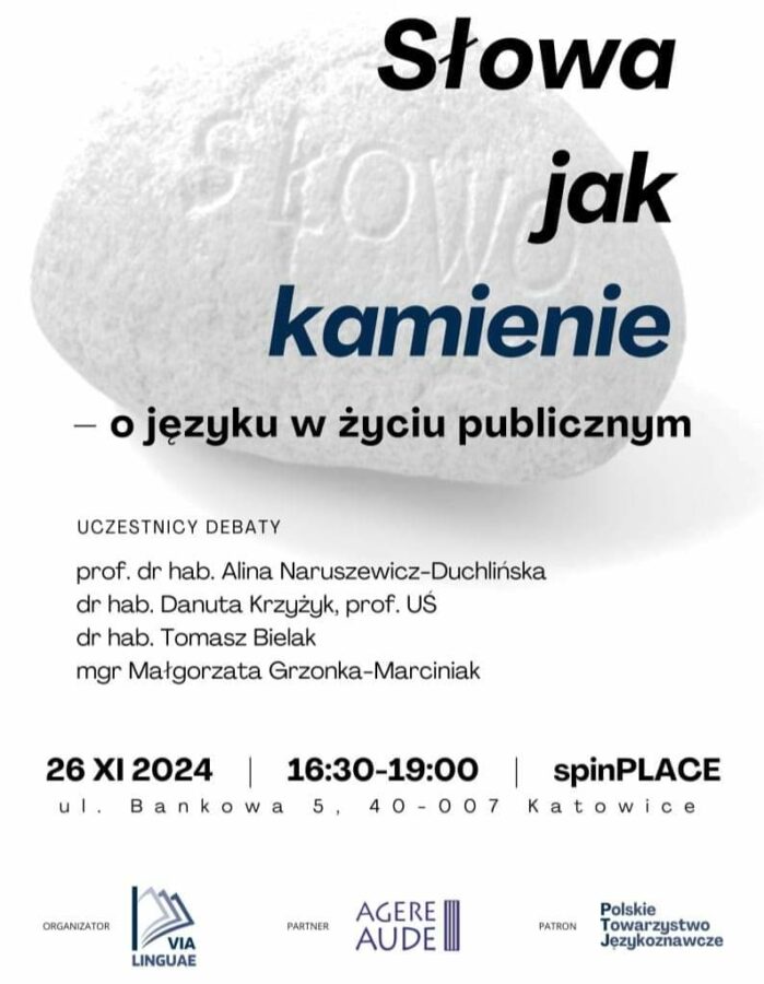 grafika promująca debatę „Słowa jak kamienie”