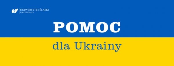 na tle flagi Ukrainy napis Pomoc dla Ukrainy