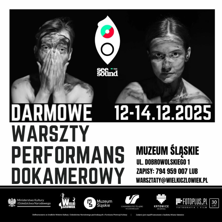 grafika promująca warsztaty z cyklu See The Sound pt. “Performans dokamerowy"