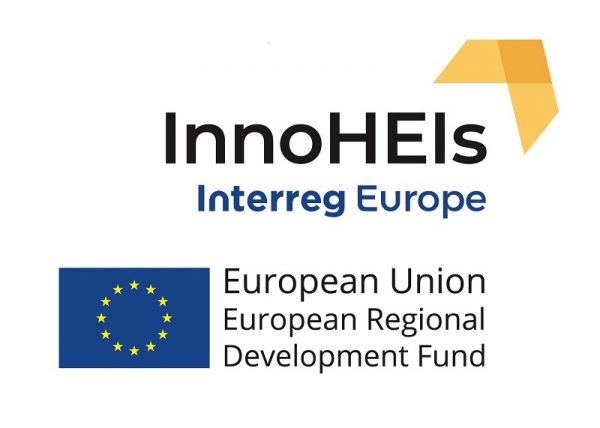 napis InnoHEIs Interreg Europe, European Union European Regional Development Fund, flaga Unii Europejskiej