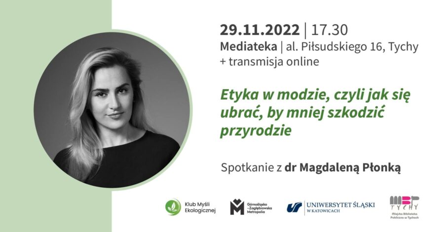 Grafika promująca spotkanie Klubu Myśli Ekologicznej. gość: dr Magdalena Płonka 