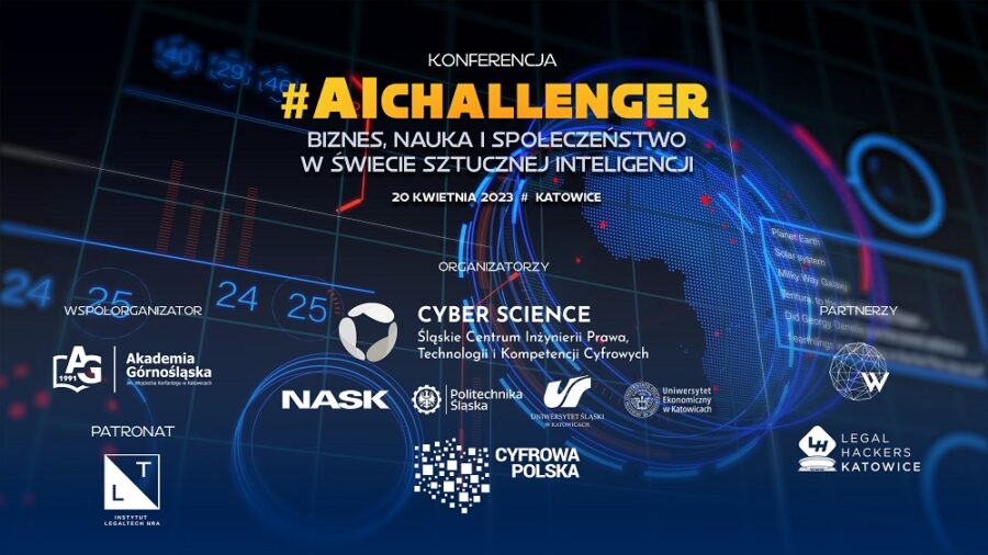 grafika promująca konferencję #AIChallenger Biznes, nauka i społeczeństwo w świecie sztucznej inteligencji