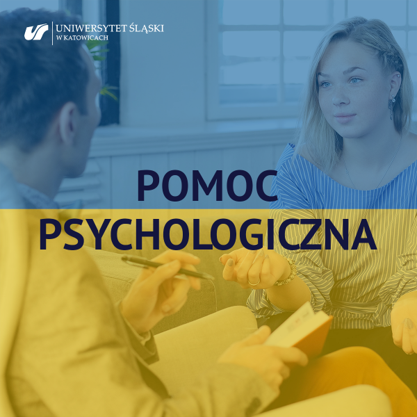 dwie rozmawiające osoby, napis pomoc psychologiczna