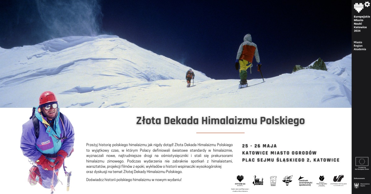 grafika promująca wydarzenie Złota Dekada Himalaizmu Polskiego, tekst dostępny w notce