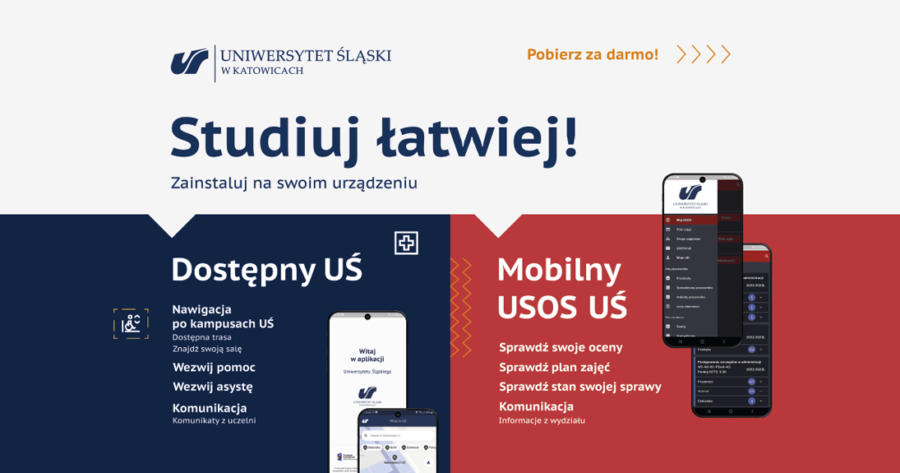 grafika promująca aplikacje „Dostępny UŚ” i „Mobilny USOS UŚ”