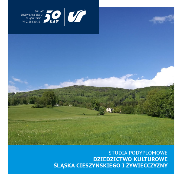 zdjęcie gór, logo UŚ, napis: studia podyplomowe dziedzictwo kulturowe Śląska Cieszyńskiego i Żywiecczyzny