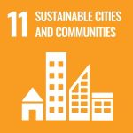 UN Goal 11 icon: sustainable cities and communities on a yellow background