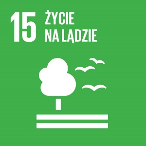 Ikona celu 15 ONZ: napis życie na lądzie na zielonym tle