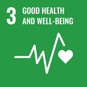 UN Goal 3 icon: the words good health and quality of life on a green background