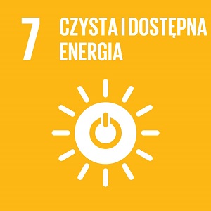 Ikona celu 7 ONZ: napis czysta i dostępna energia na żółtym tle