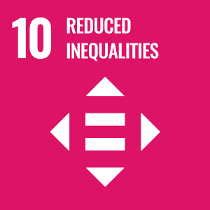 UN Goal 10 icon: the words reduced inequalities on a pink background