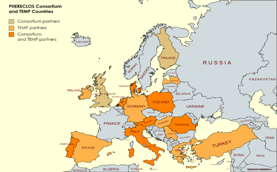 Kraje europejskie zaangażowane w projekt PHERECLOS i program mentorski TEMP
