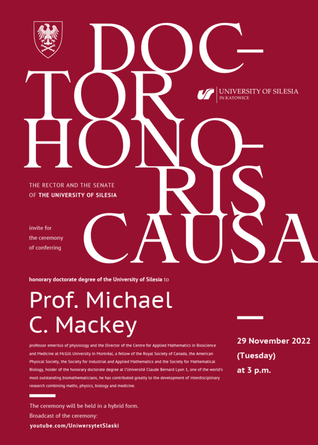 plakat promujący uroczystość nadania tytułu doktora honoris causa prof. Michaelowi C. Mackeyowi