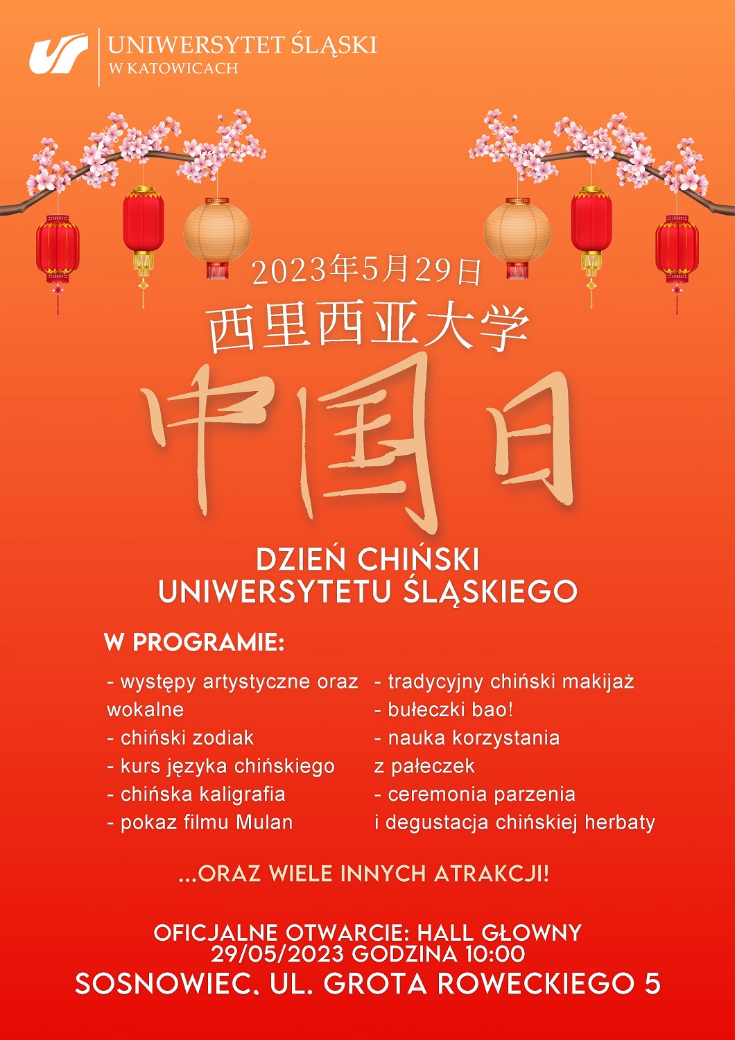 plakat promujący Dzień Chiński – program dostępny w wersji tekstowej w notce
