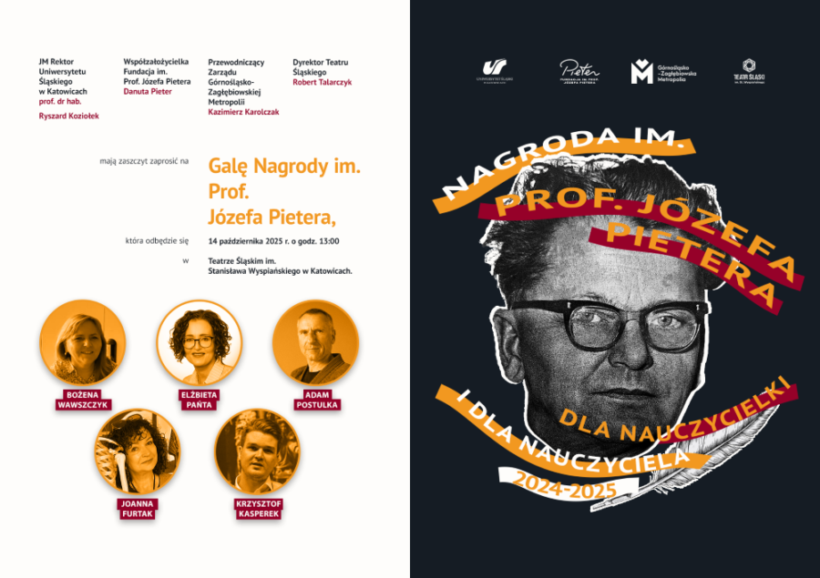 zaproszenie na galę Nagrody im. prof. Pietera, zdjęcia osób nominowanych oraz Józefa Pietera