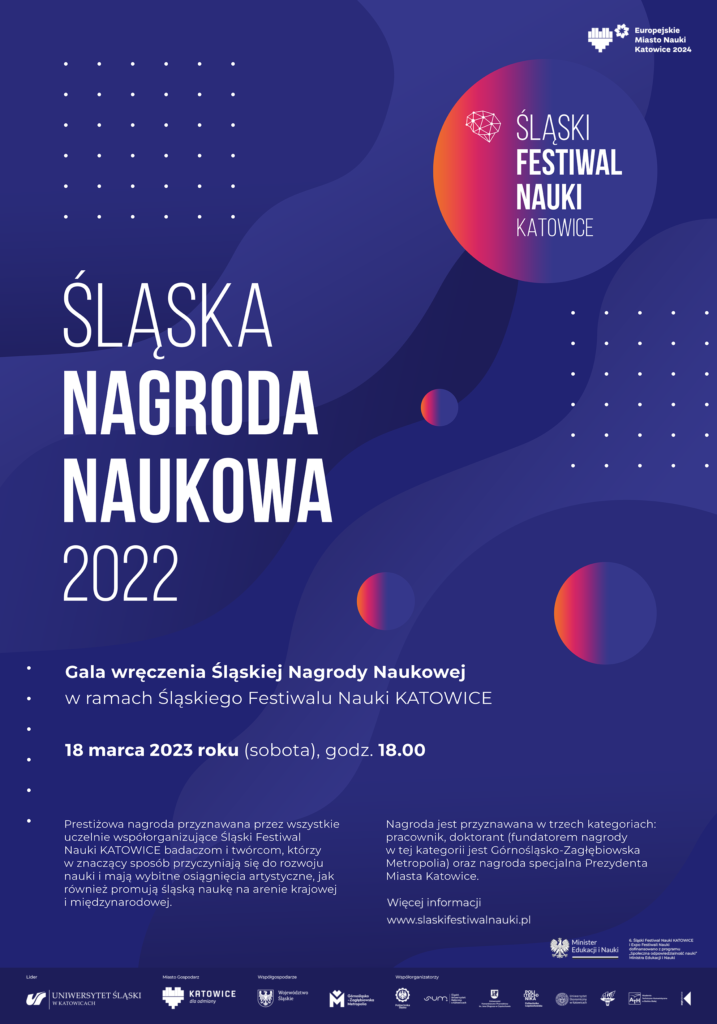 plakat promujący galę wręczenia Śląskiej Nagrody Naukowej 2022