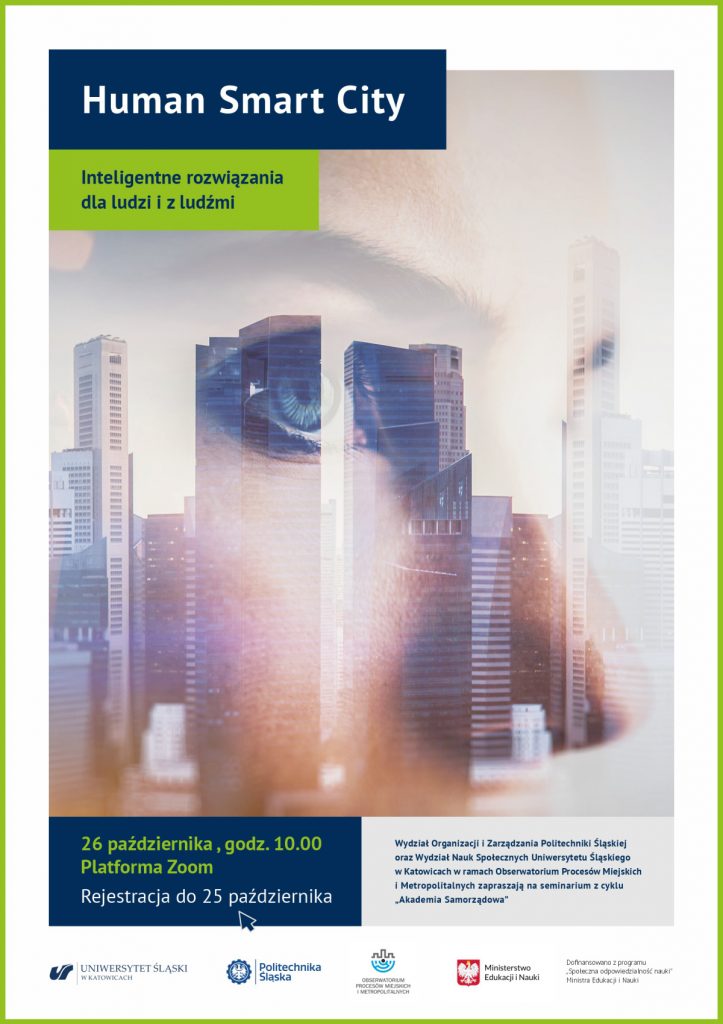 plakat promujący seminarium pn. „Human Smart City - inteligentne rozwiązania dla ludzi i z ludźmi”