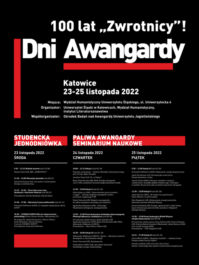 Dni Awangardy 2022. Plakat z programem wydarzenia 