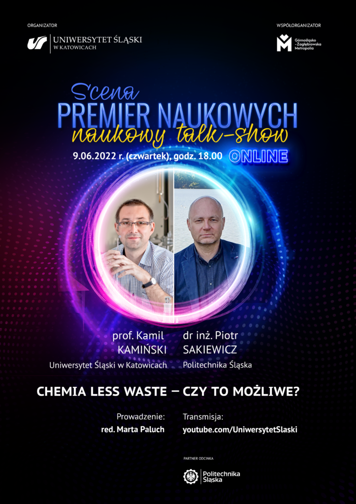 plakat promujący spotkanie z prof. Kamilem Kamińskim i dr. inż. Piotrem Sakiewiczem