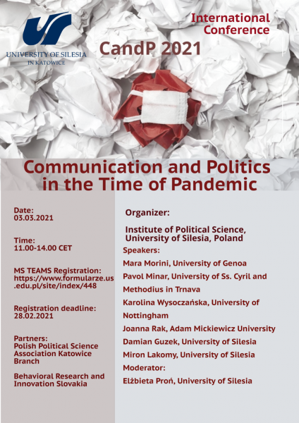 plakat promujący konferencję „Communication And Politics In The Time Of Pandemic”