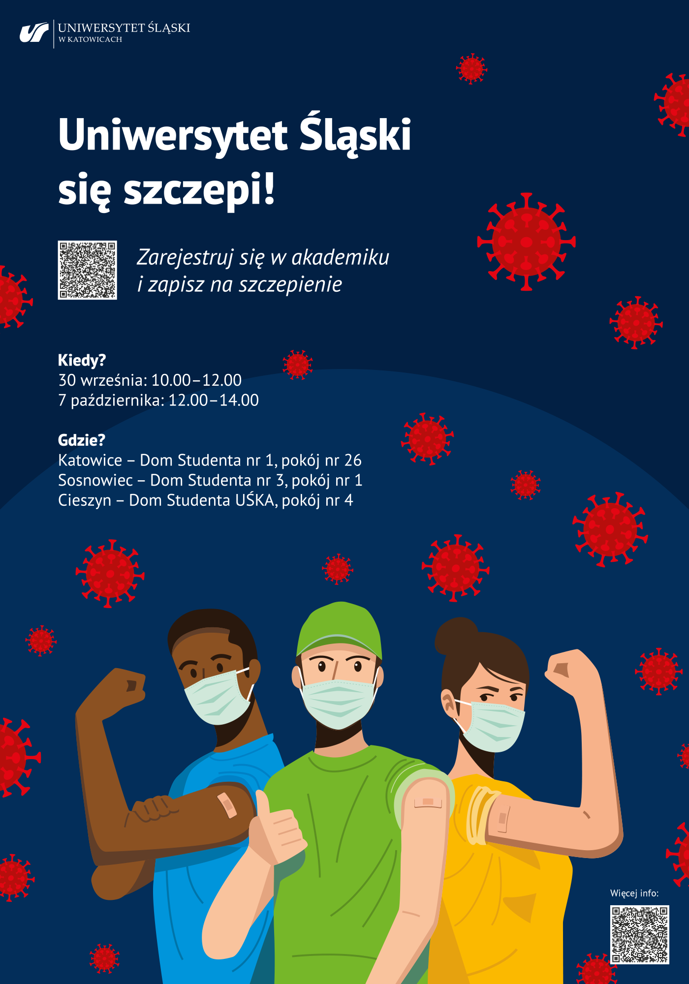 Plakat promujący szczepienia na Uniwersytecie Śląskim