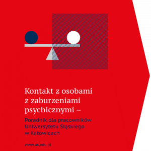 Okładka poradnika: czerwone tło i napis: Kontakt z osobami z zaburzeniami psychicznymi