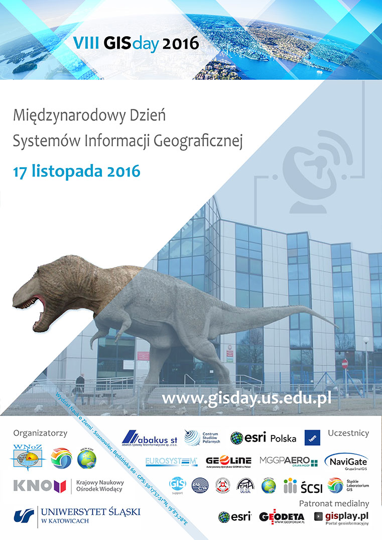 Plakat promujący GIS Day 2016 na UŚ