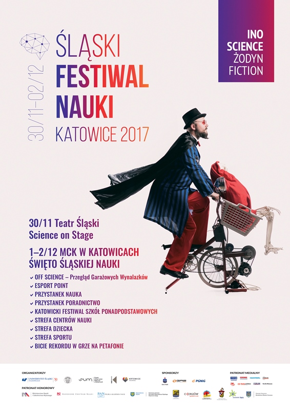 Plakat promujący wydarzenie, grafika zawiera podstawowe informacje na temat festiwalu nauki 