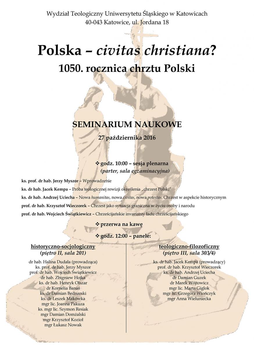 Plakat promujący seminarium naukowe zorganizowane w 1050. rocznicę chrztu Polski