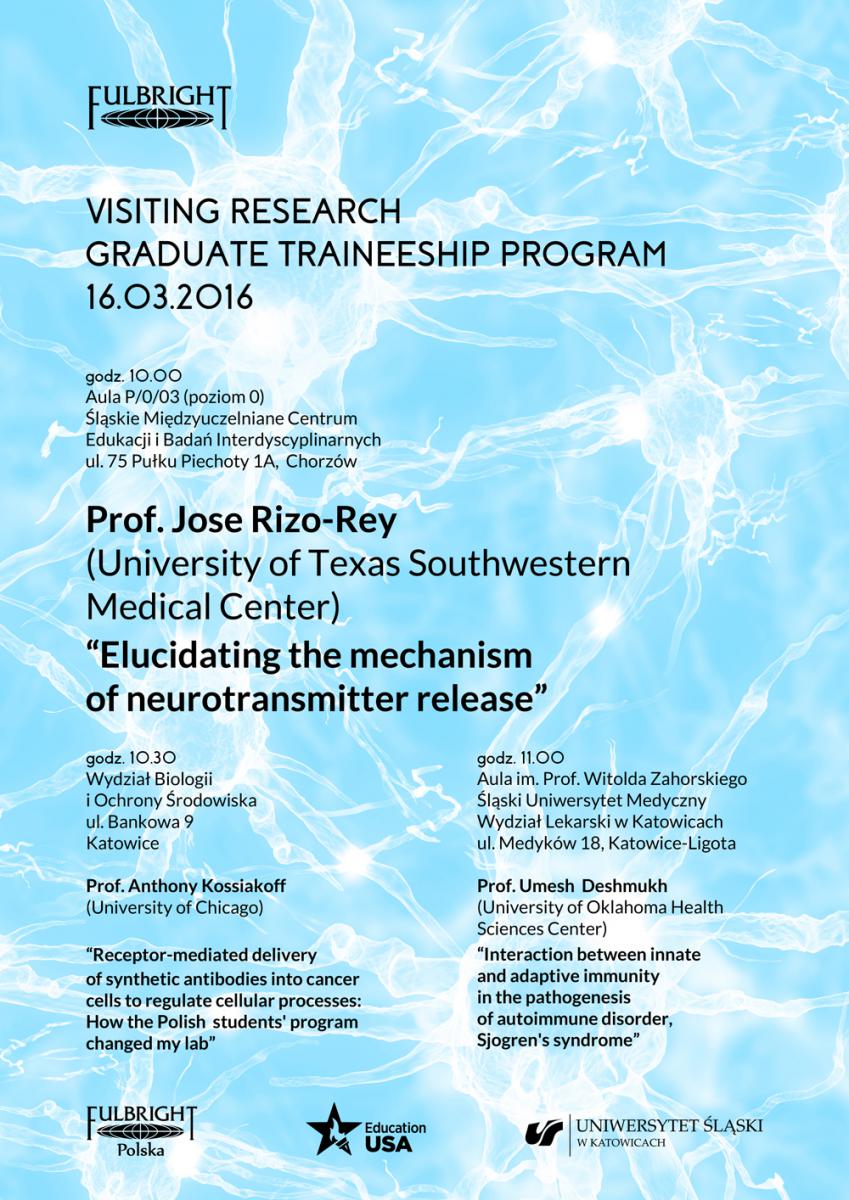 Plakat zawierający informacje na temat wykładu gościnnego prof. Jose Rizo-Reya