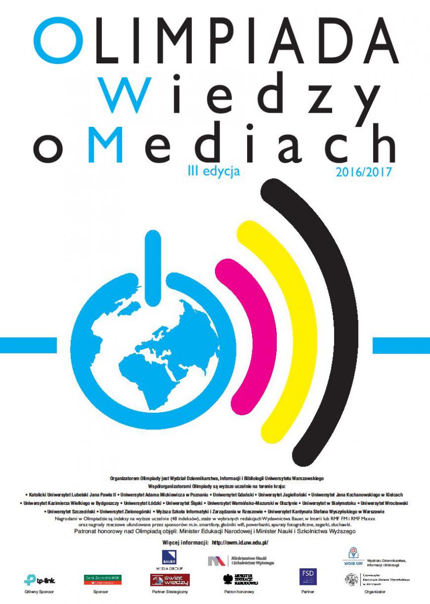 Plakat promujący Olimpiadę Wiedza o Mediach