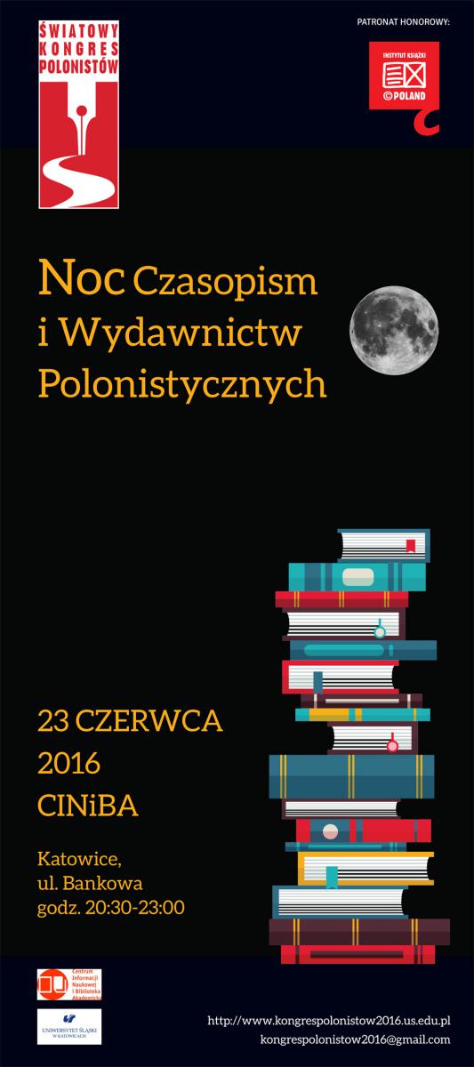 Plakat promujący Noc Czasopism i Wydawnictw Polonistycznych