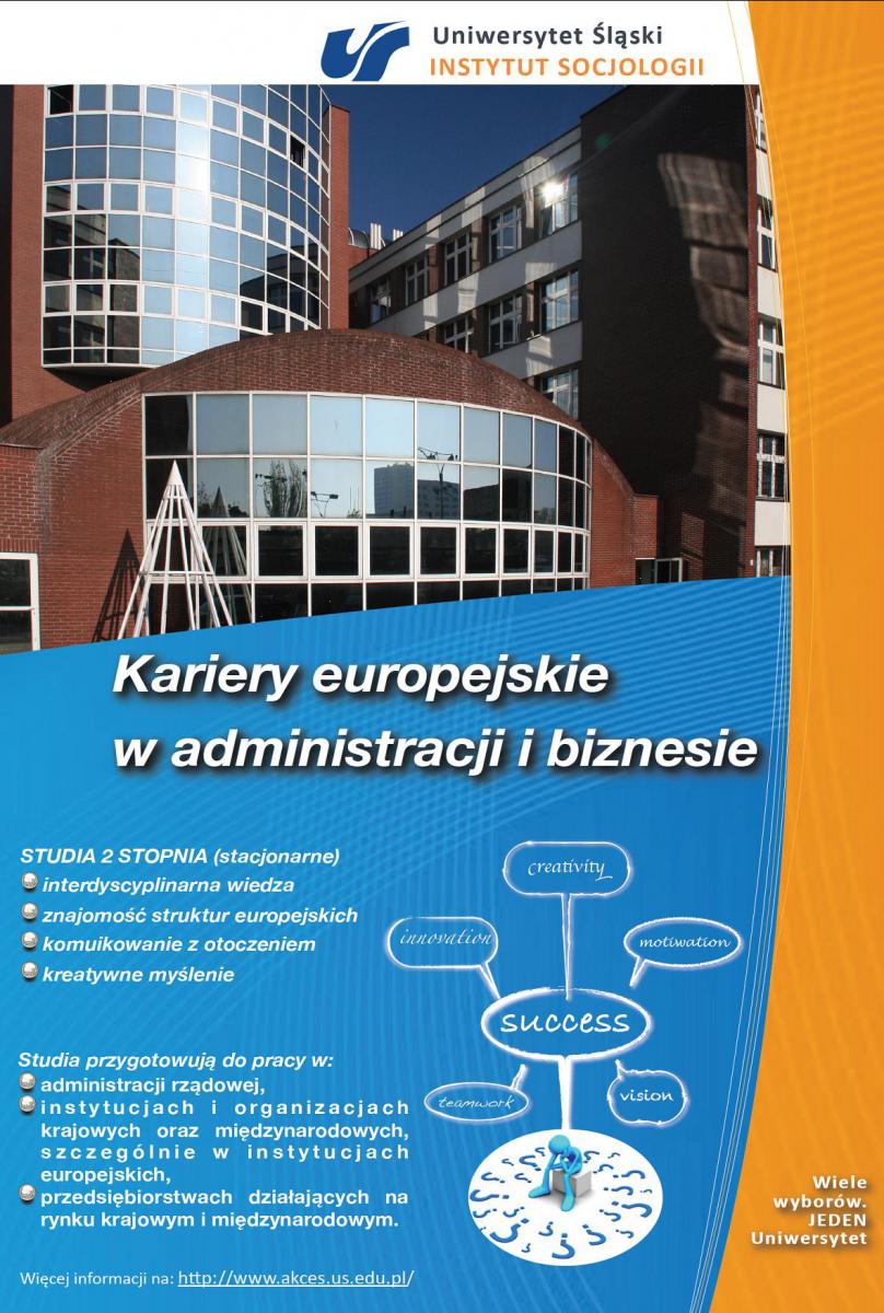 Plakat promujący specjalność kariery europejskie w administracji i biznesie