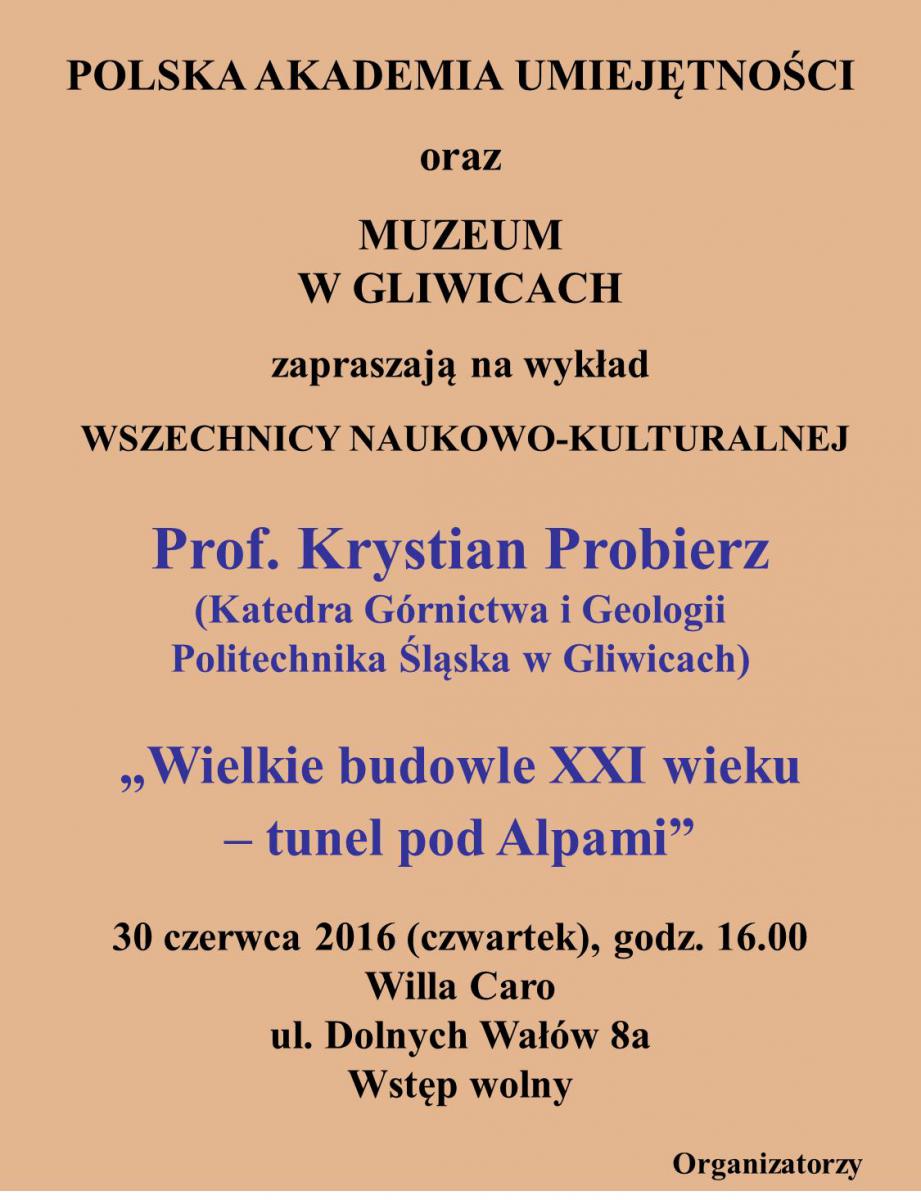 Plakat promujący wykład prof. Krystiana Probierza organizowany w ramach PAU