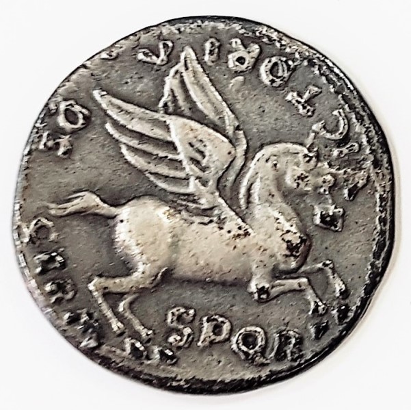 Moneta rzymska prezentująca pegaza