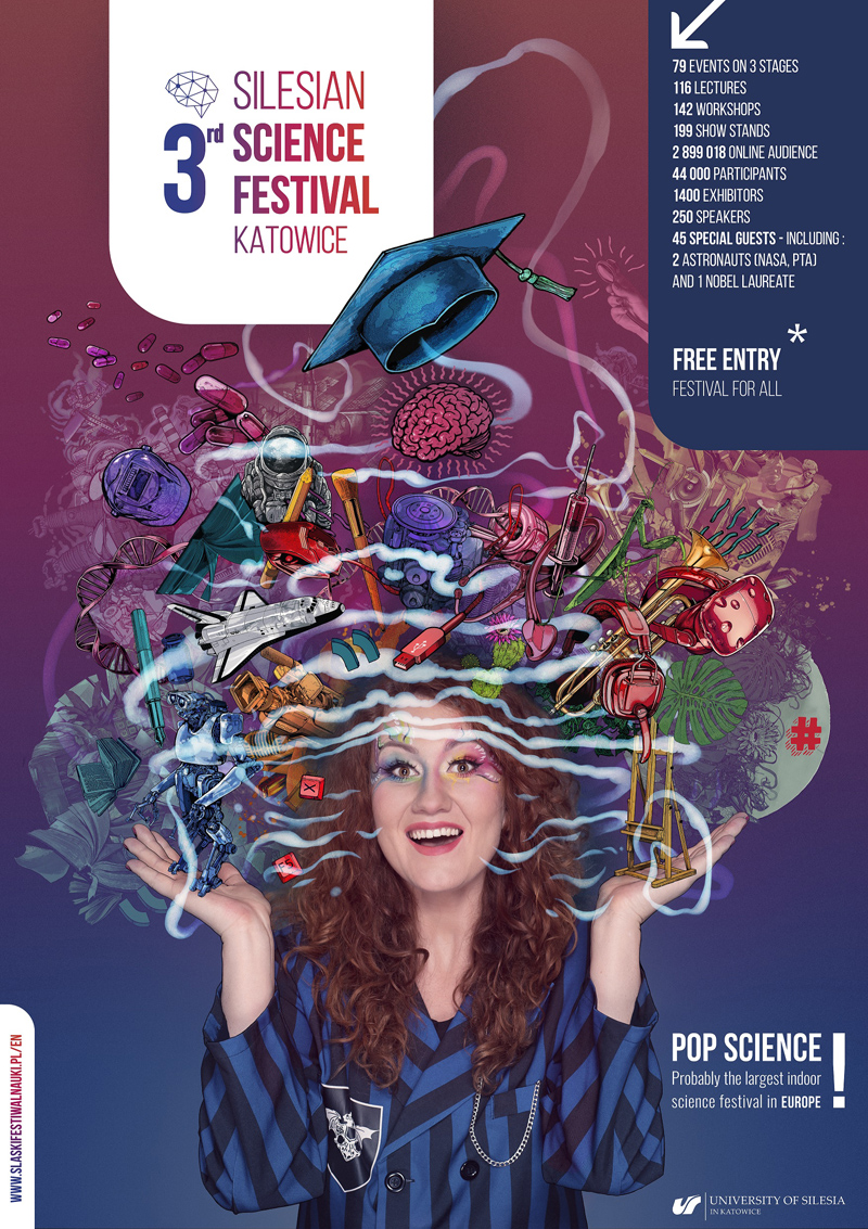Poster promujący Śląski Festiwal Nauki Katowice