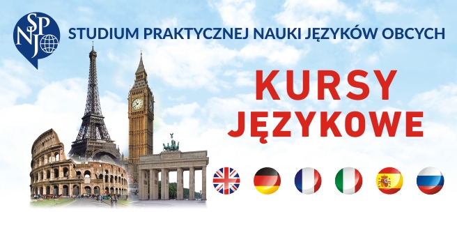 Plakat promujący kursy językowe organizowane przez SPNJO
