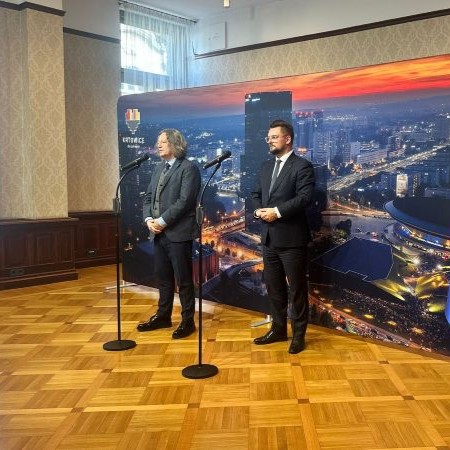 Rektor Ryszard Koziołek wraz z prezydentem Miasta Katowice M. Krupą