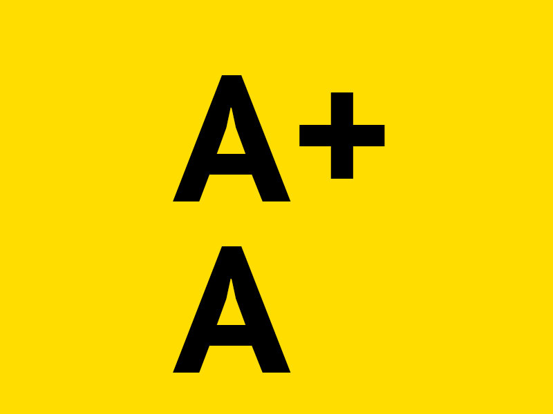 na żółtym tle: A+, A
