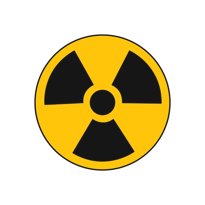 międzynarodowy symbol promieniowania jonizującego (tzw. koniczyna promieniotwórcza).