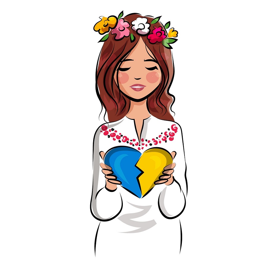 Dziewczynka w wianku trzyma w rękach żółto-niebieskie serce, domena: pixabay.com