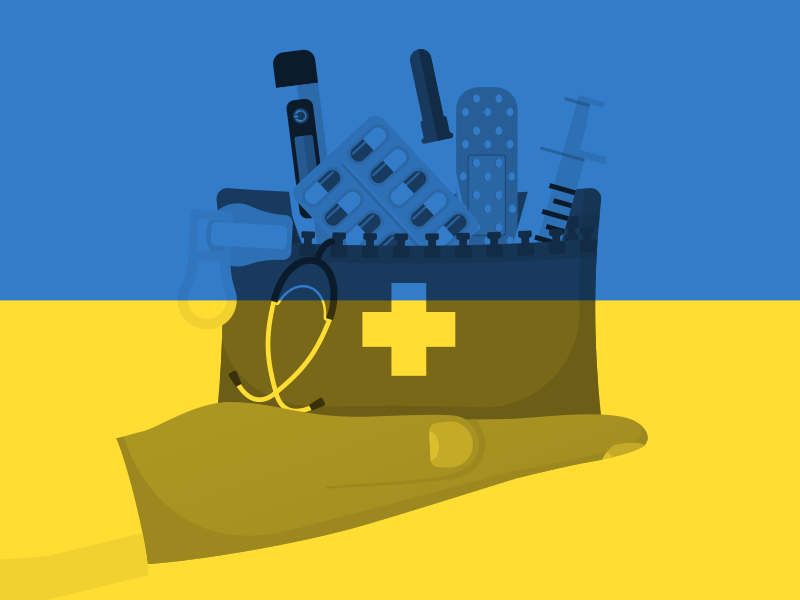 apteczka medyczna na fladze Ukrainy