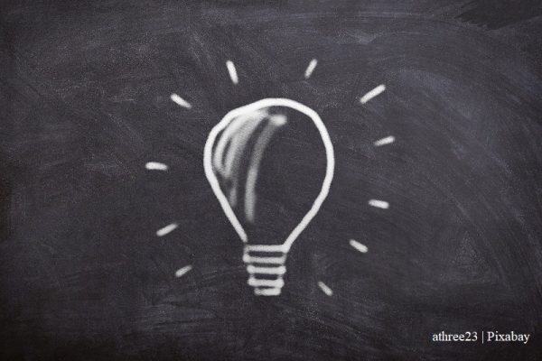 żarówka narysowana kredą na tablicy/light bulb drawn with chalk on a blackboard