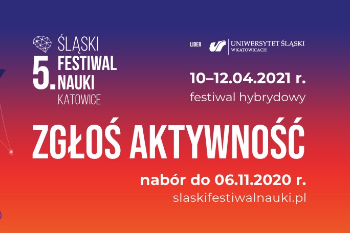 grafika promująca nabór zgłoszeń do Śląskiego Festiwalu Nauki KATOWICE/graphics promoting recruitment of applications for the Silesian Science Festival KATOWICE