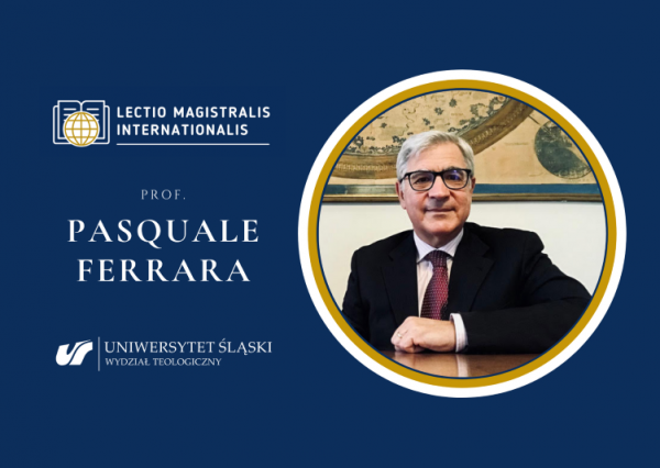 Grafika z logotypami i zdjęciem prof. Pasquale'a Ferrary/Artwork with logos and picture of Prof. Pasquale Ferrara