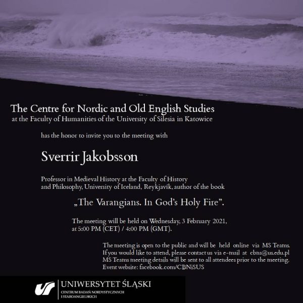 Plakat informacyjny na temat spotkania z prof. Sverrirem Jakobssonem