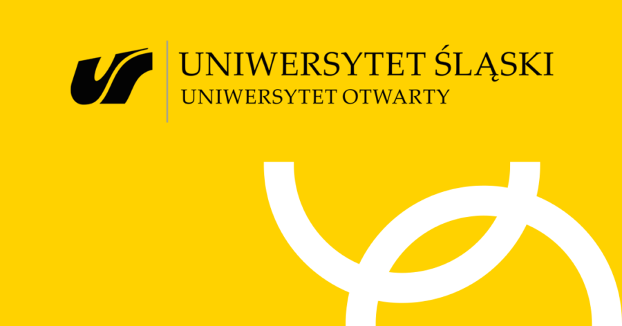 Logo Uniwersytetu Otwartego na żółtym tle