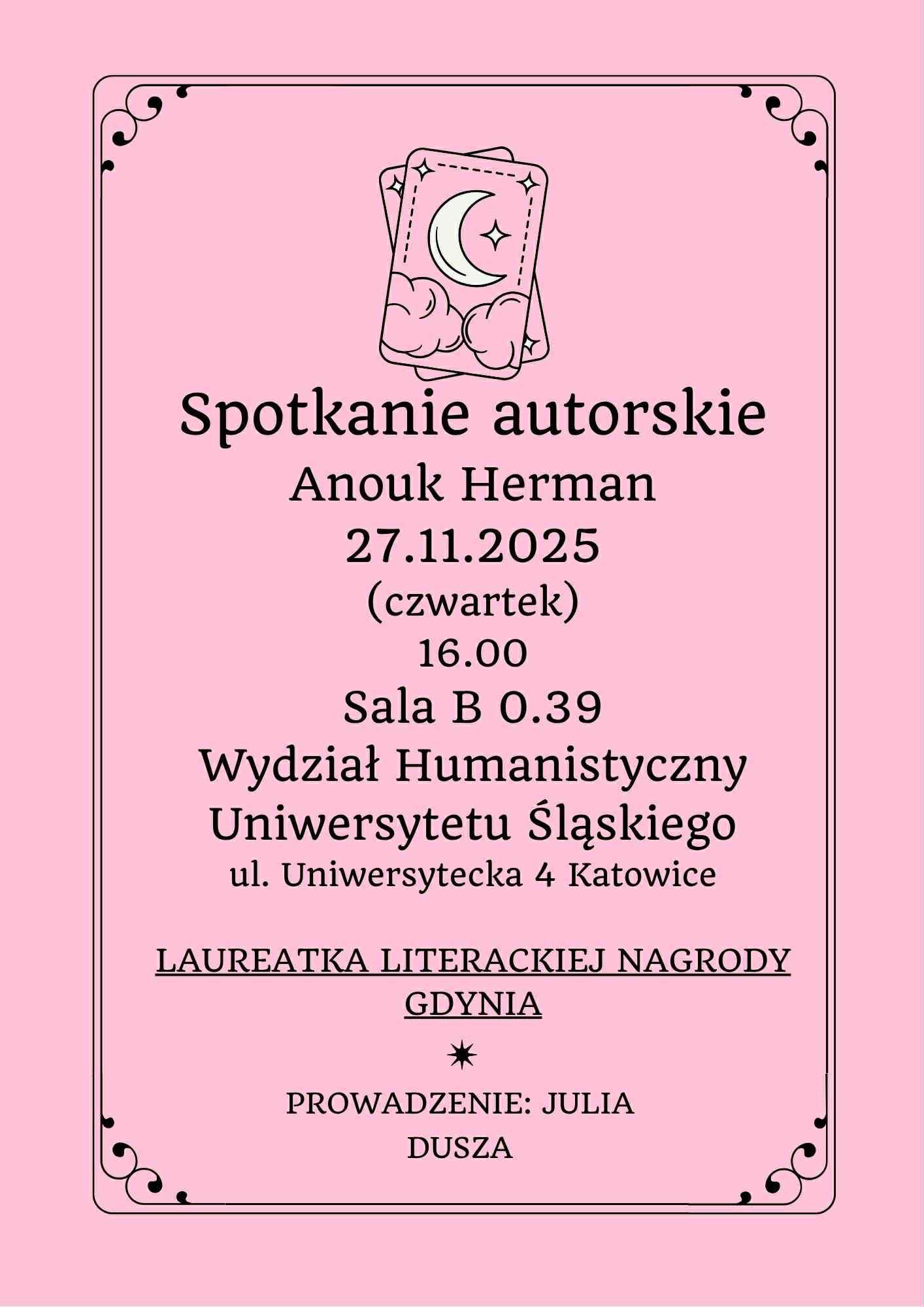 grafika promująca spotkanie autorskie z Anouk Herman