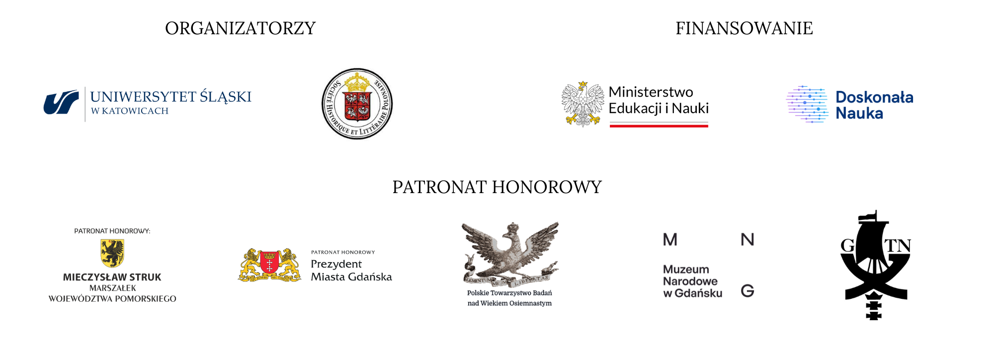 logo organizatorów, instytucji finansujących i patronatów honorowych